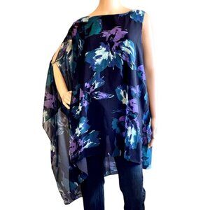 V by Vanessa Williams Asymmetrical Womens Flutter Blouse Sz 1X Floral